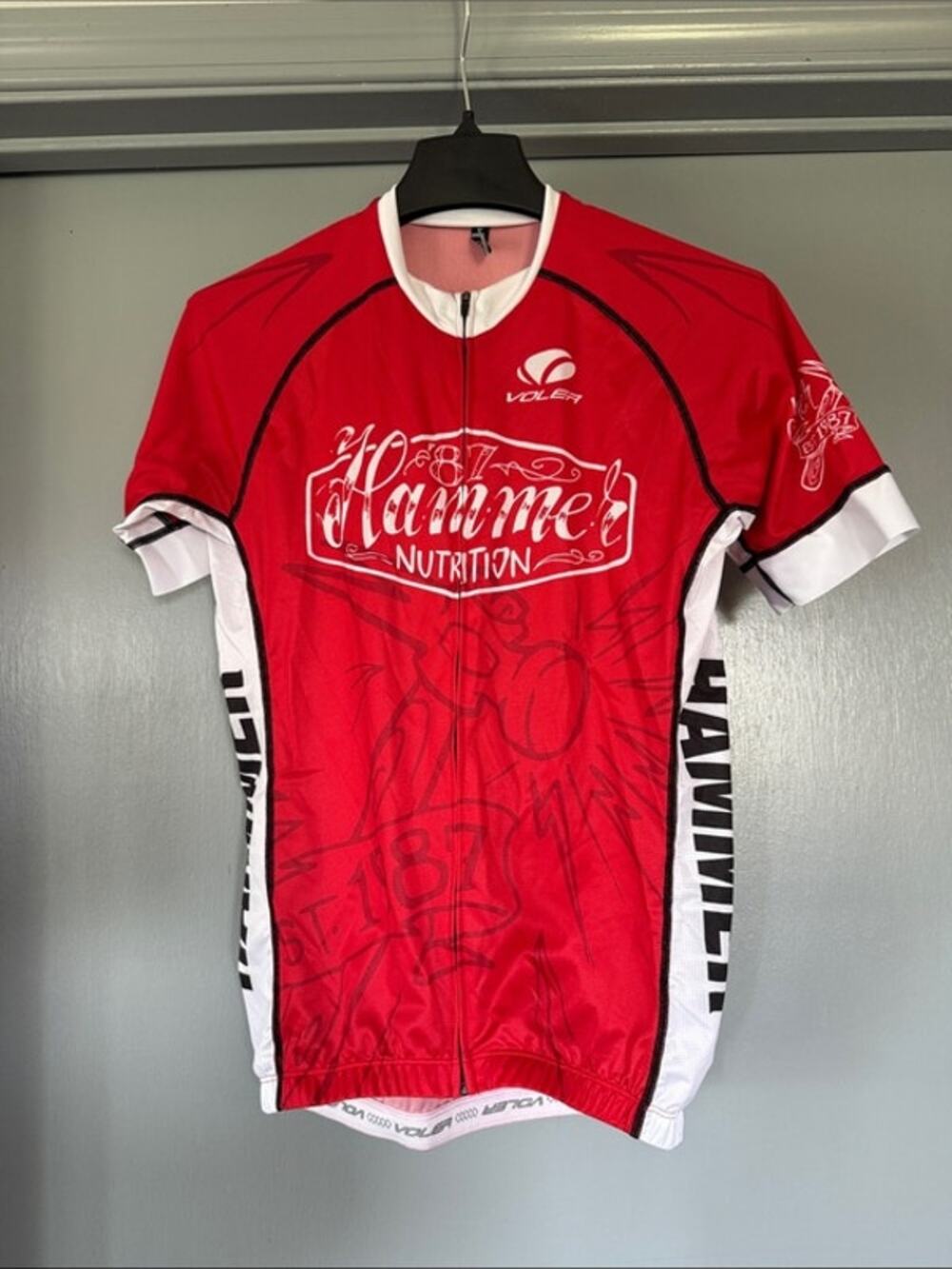 Voler Pro Cycling Jersey Shirt Men M Red Full Zip Pockets Poly Hammer Nutrition
